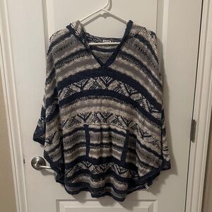 Striped Navy and Cream Hooded Poncho